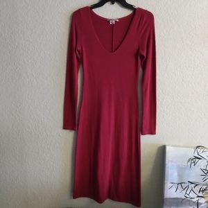 Deep V Neck Red Sweater Dress - Sz M